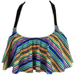 PINK Flounce Racer-Back Strappy Boho Bikini Top